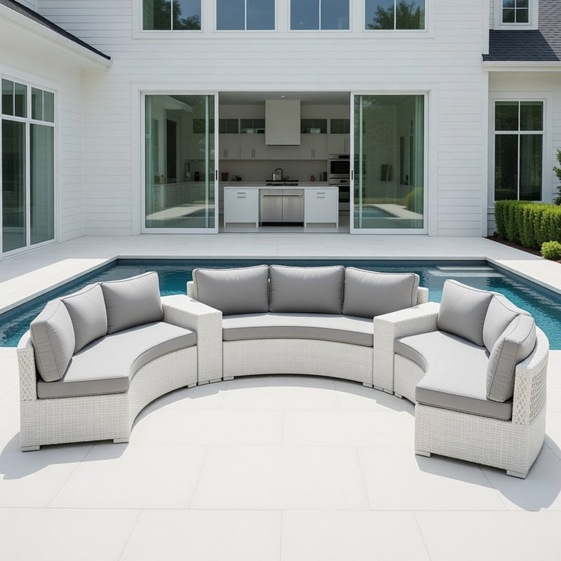 Outdoor Modular Sofa Set in Ivory Finish and Sunbrella Rain Cushions