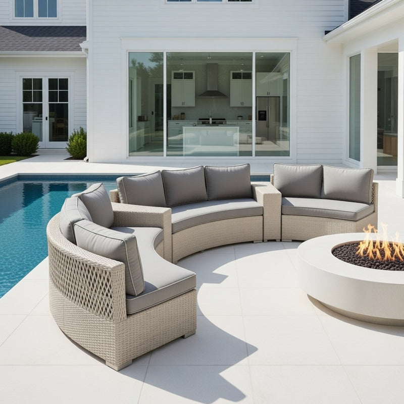 Outdoor Modular Sofa Set in Ivory Finish and Sunbrella Rain Cushions