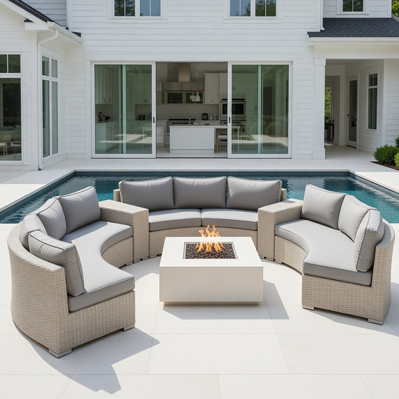 Outdoor Modular Sofa Set in Ivory Finish and Sunbrella Rain Cushions