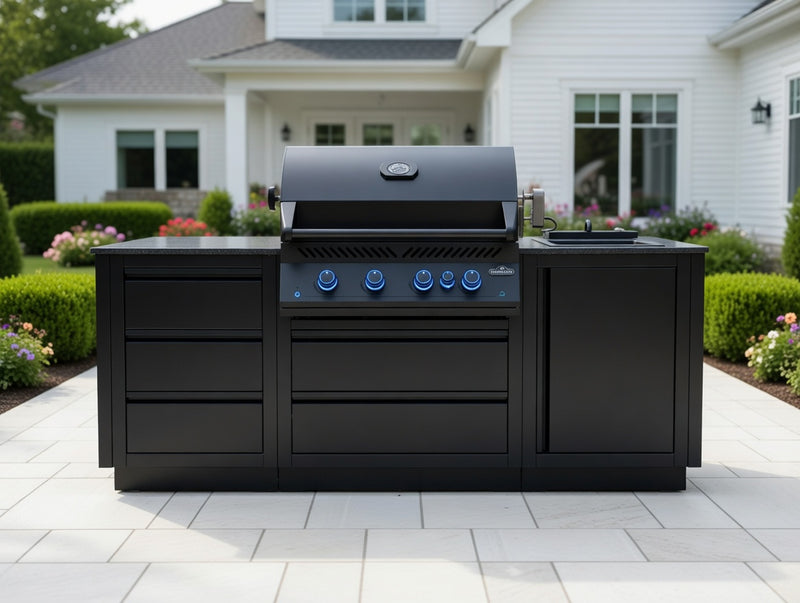 Oasis 300 Bundle 4 Burner Built-In 700 Series 32 with Infrared Rear Burner Propane Gas Grill in Matte Black