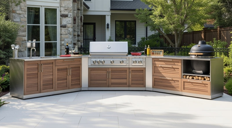 Outdoor Kitchen 10-piece Grove Stainless Steel with Drop-In Stainless Steel Platinum Grill