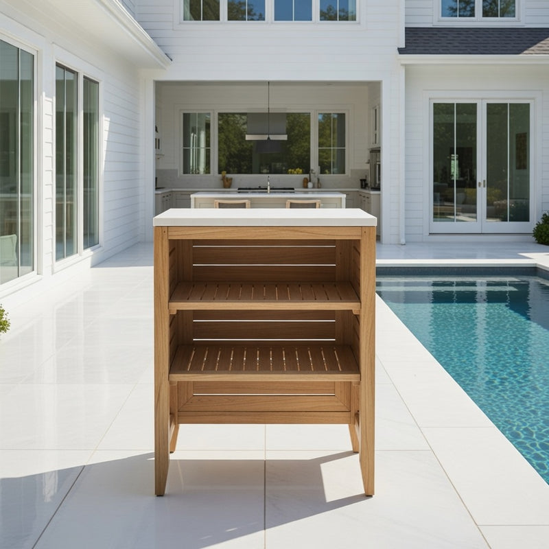 Outdoor Kitchen Cabinet with Open Shelf Teak