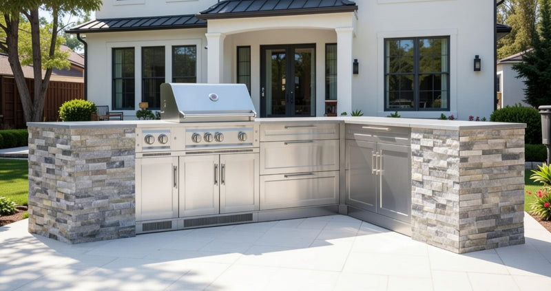 Outdoor Kitchen Signature Series 11 Piece L Shape Cabinet Set with Side Burner & 33'' Grill