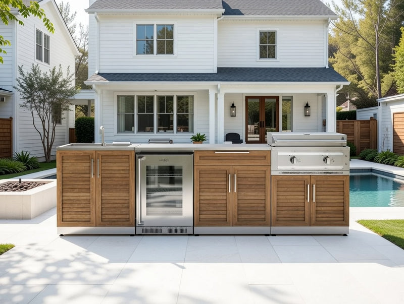 Outdoor Kitchen 6PC Modular 304 Stainless Steel with Sink and Fridge Platinum Griddle