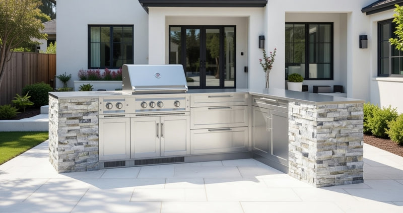 Outdoor Kitchen Signature Series 11 Piece L Shape Cabinet Set with Side Burner & 33'' Grill