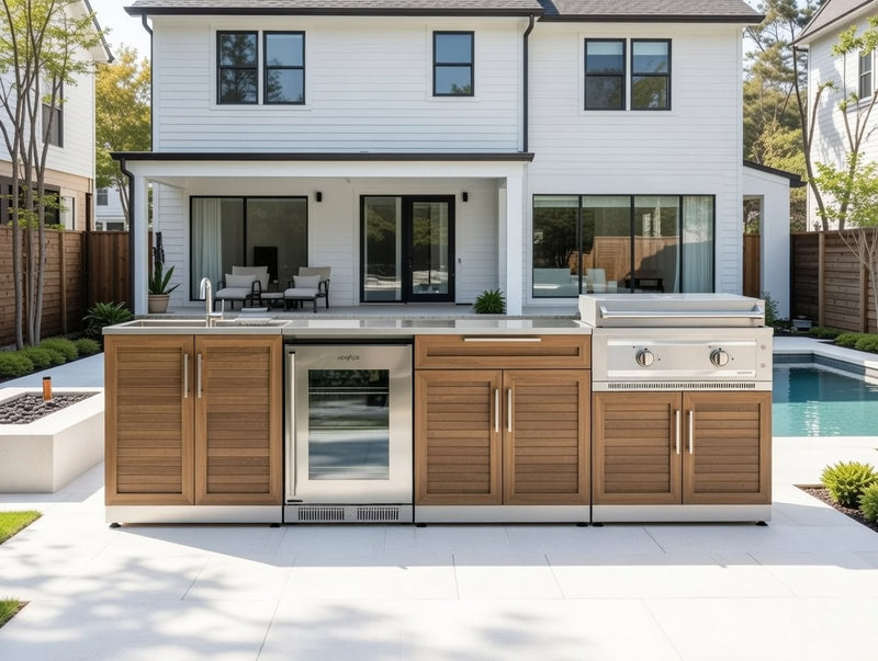 Outdoor Kitchen 6PC Modular 304 Stainless Steel with Sink and Fridge Platinum Griddle