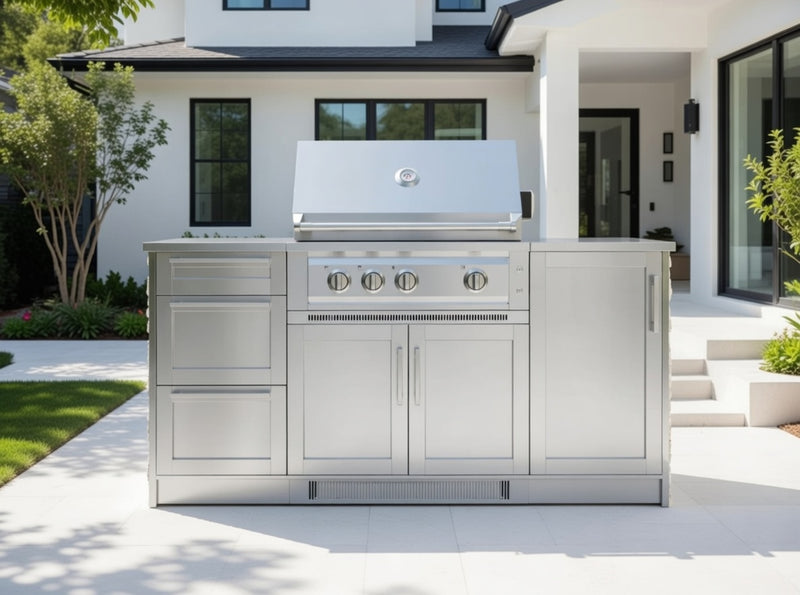 Outdoor Kitchen Signature Series 6 Piece Cabinet Set with 3 Drawer Cabinet and 33inch Grill
