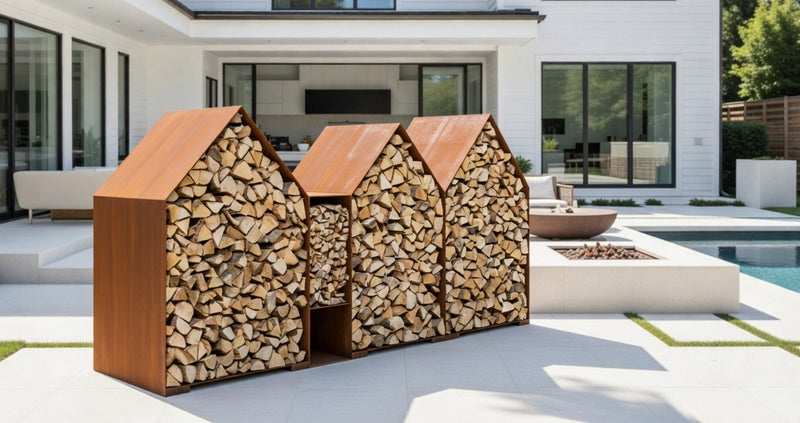 Wood Storage Bruges 3 Houses CorTen Steel  | RB73