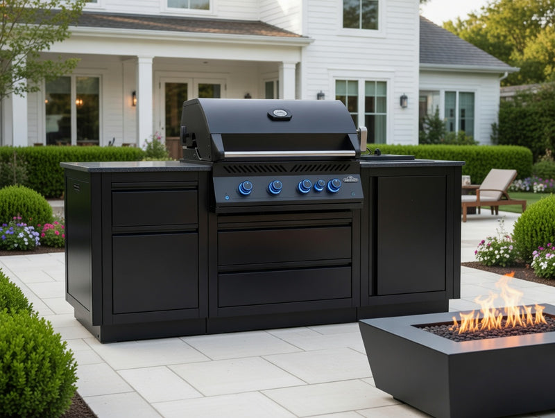 Oasis 300 Bundle 4 Burner Built-In 700 Series 32 with Infrared Rear Burner Propane Gas Grill in Matte Black