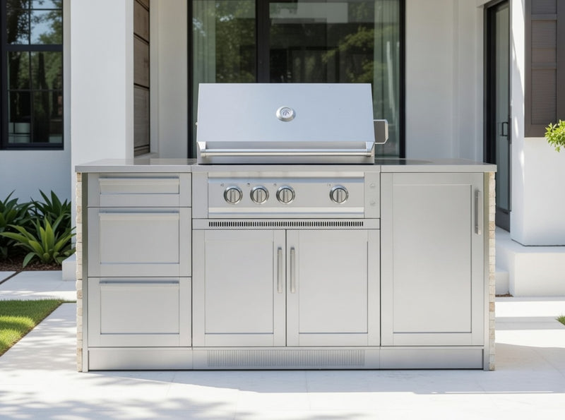 Outdoor Kitchen Signature Series 6 Piece Cabinet Set with 3 Drawer Cabinet and 33inch Grill