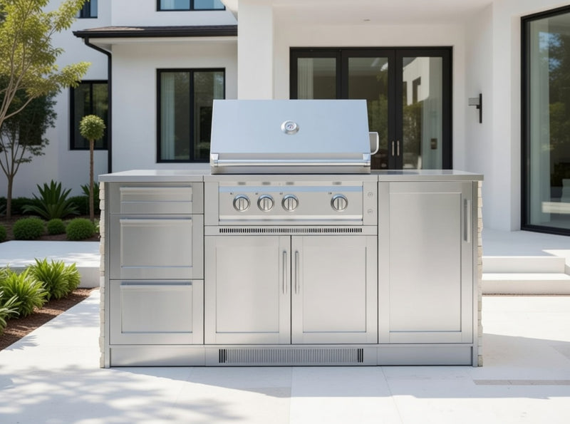 Outdoor Kitchen Signature Series 6 Piece Cabinet Set with 3 Drawer Cabinet and 33inch Grill