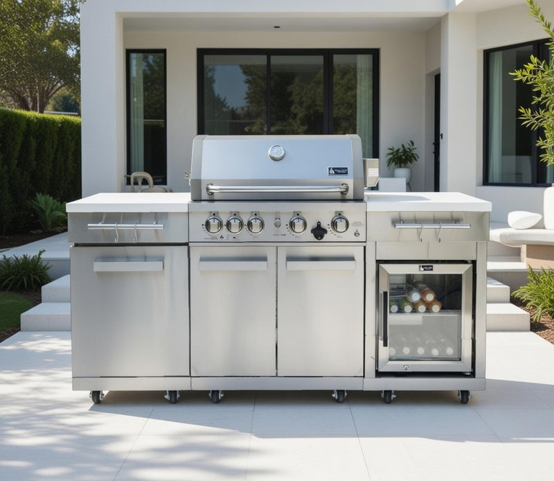 Mont Alpi 957FCRS Propane Island W/ Compact Refrigerator, Infrared Rear Burner & Rotisserie Kit - MA-957FCRD