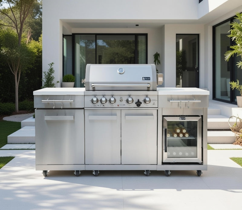 Mont Alpi 957FCRS Propane Island W/ Compact Refrigerator, Infrared Rear Burner & Rotisserie Kit - MA-957FCRD