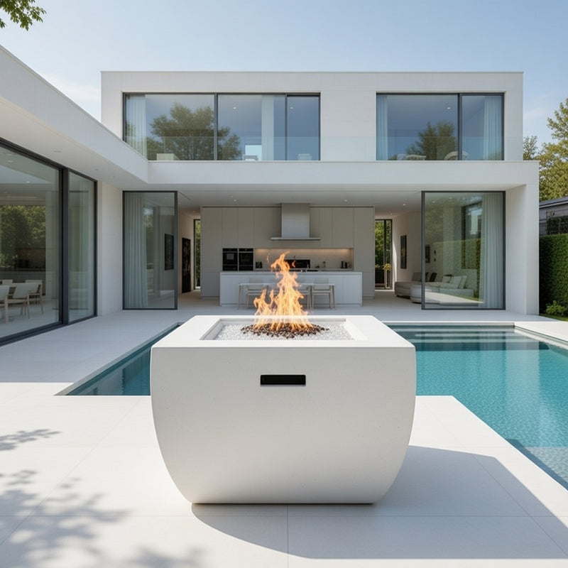 Outdoor Bryson Fire Table in White Finish, Rain Cover and Lava Rocks included