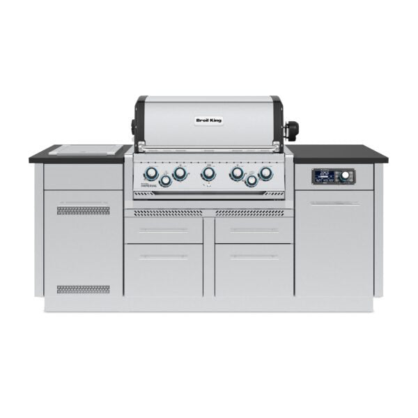 Broil King Imperial QS 590i 5 Burner Natural Gas Grill Center w/ Infrared Side Burner & Rotisserie Kit - 698887