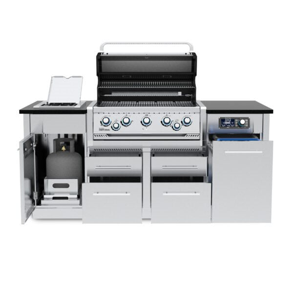 Broil King Imperial QS 590i 5 Burner Natural Gas Grill Center w/ Infrared Side Burner & Rotisserie Kit - 698887