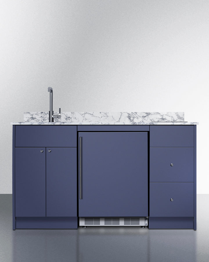 Caldera Turnkey Kitchenette Sink Fridge and Hob | Blue 35.75" H x 62.5" W x 25.75" D