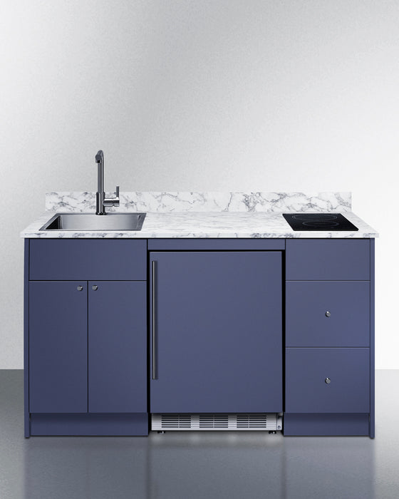 Caldera Turnkey Kitchenette Sink Fridge and Hob | Blue 35.75" H x 62.5" W x 25.75" D