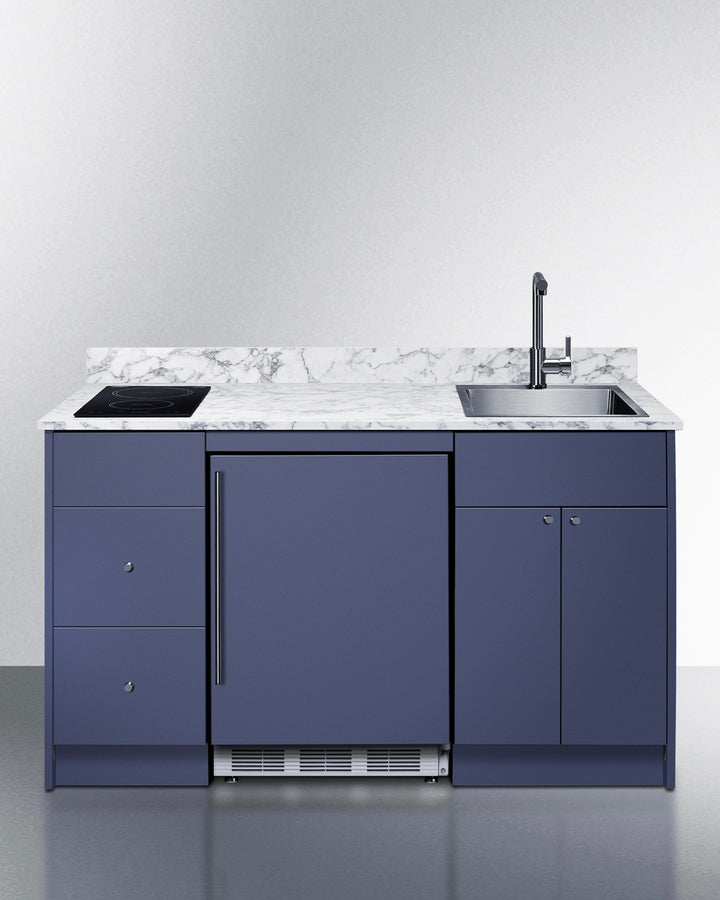 Caldera Turnkey Kitchenette Sink Fridge and Hob | Blue 35.75" H x 62.5" W x 25.75" D