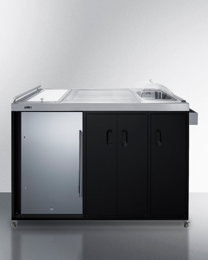 Outdoor Kitchenette 58" Refrigerator, Sink or Covered ice Bin, Slide-Out Trash Can