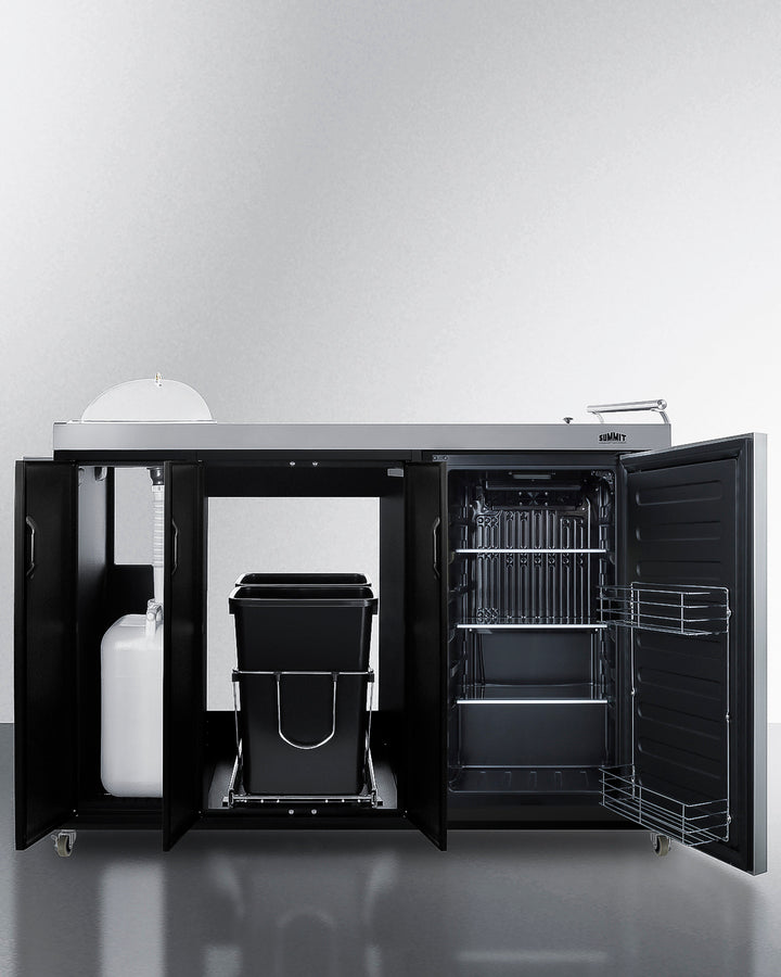 Outdoor Kitchenette 58" Refrigerator, Sink or Covered ice Bin, Slide-Out Trash Can