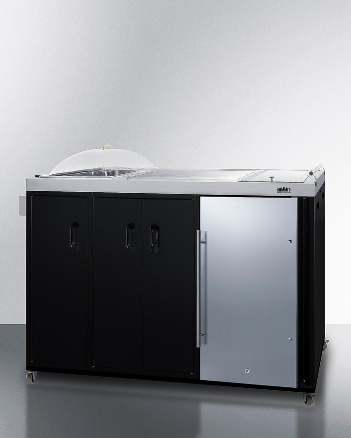 Outdoor Kitchenette 58" Refrigerator, Sink or Covered ice Bin, Slide-Out Trash Can