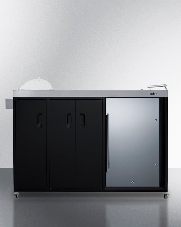 Outdoor Kitchenette 58" Refrigerator, Sink or Covered ice Bin, Slide-Out Trash Can