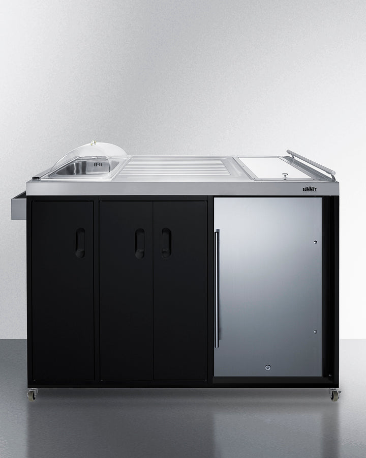 Outdoor Kitchenette 58" Refrigerator, Sink or Covered ice Bin, Slide-Out Trash Can