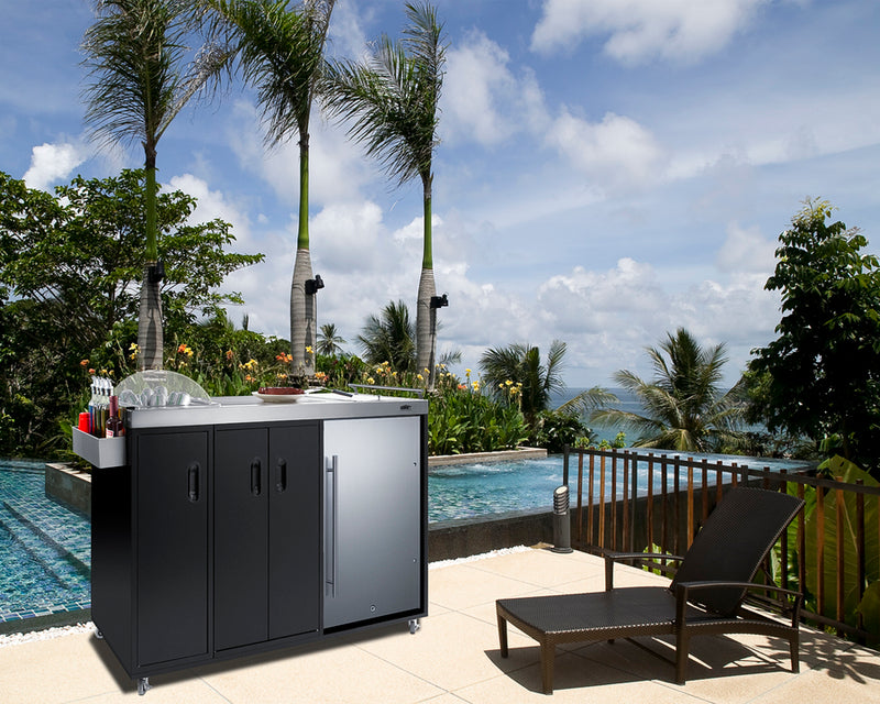 Outdoor Kitchenette 58" Refrigerator, Sink or Covered ice Bin, Slide-Out Trash Can