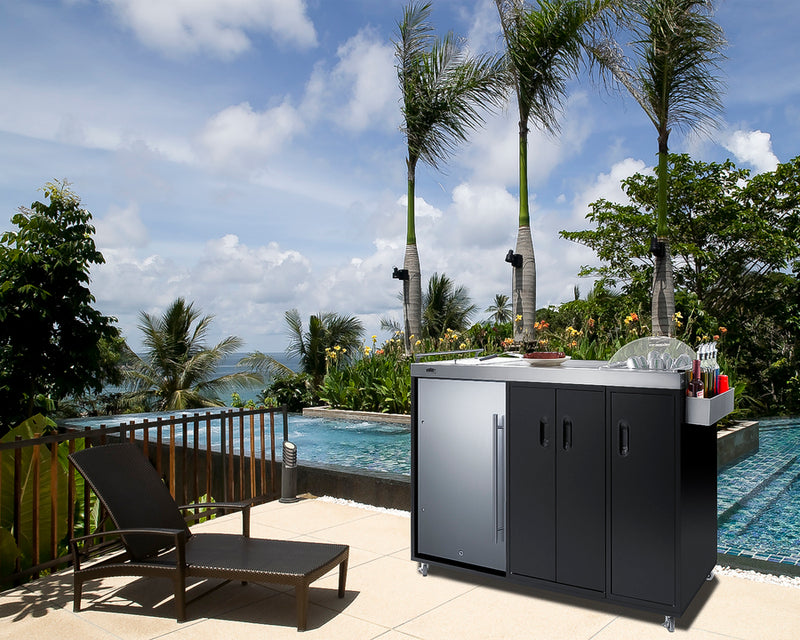 Outdoor Kitchenette 58" Refrigerator, Sink or Covered ice Bin, Slide-Out Trash Can