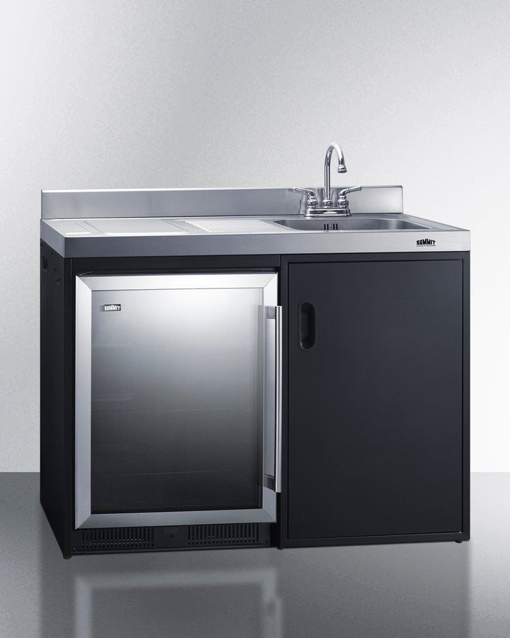 Kitchenette Black 48" Stainless Steel Countertop, Sink, and Beverage Center