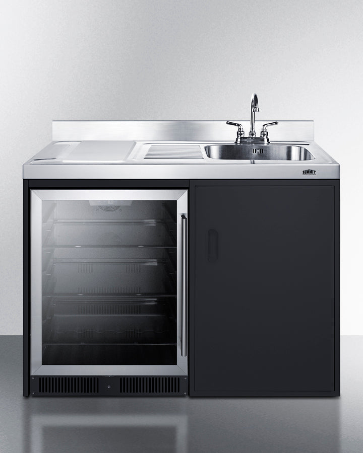 Kitchenette Black 48" Stainless Steel Countertop, Sink, and Beverage Center