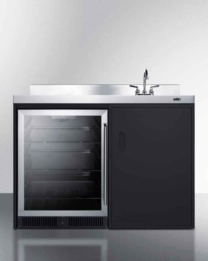 Kitchenette Black 48" Stainless Steel Countertop, Sink, and Beverage Center