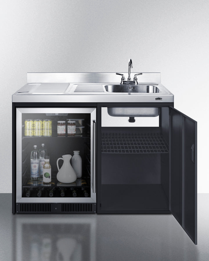 Kitchenette Black 48" Stainless Steel Countertop, Sink, and Beverage Center