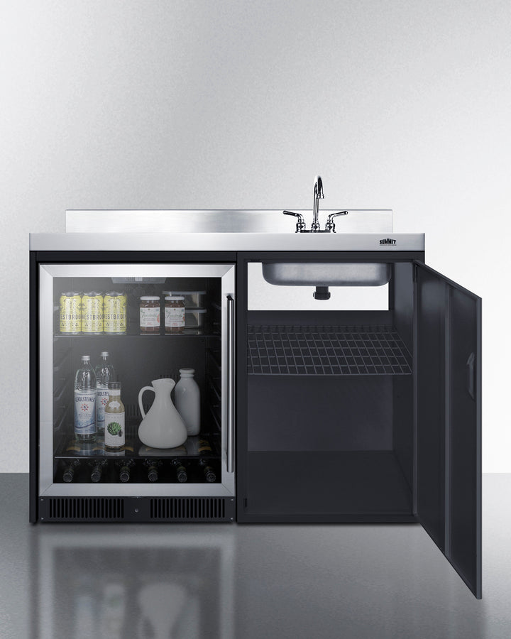 Kitchenette Black 48" Stainless Steel Countertop, Sink, and Beverage Center