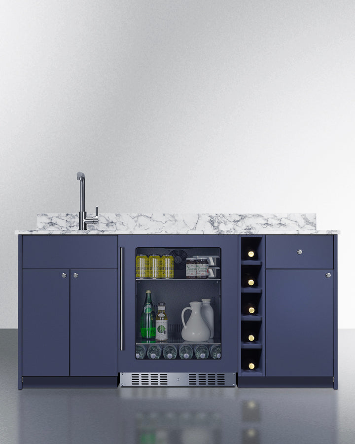Oasis Wet Bar, Sink Fridge and Wine Storage | Navy 35.75" H x 68.5" W x 25.5" D