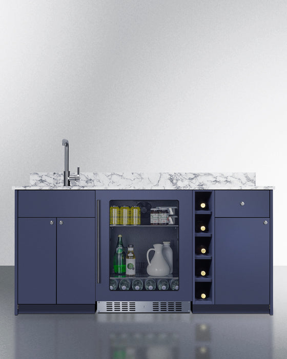 Oasis Wet Bar, Sink Fridge and Wine Storage | Navy ADA-Compliant 33.75" H x 68.5" W x 25.5" D