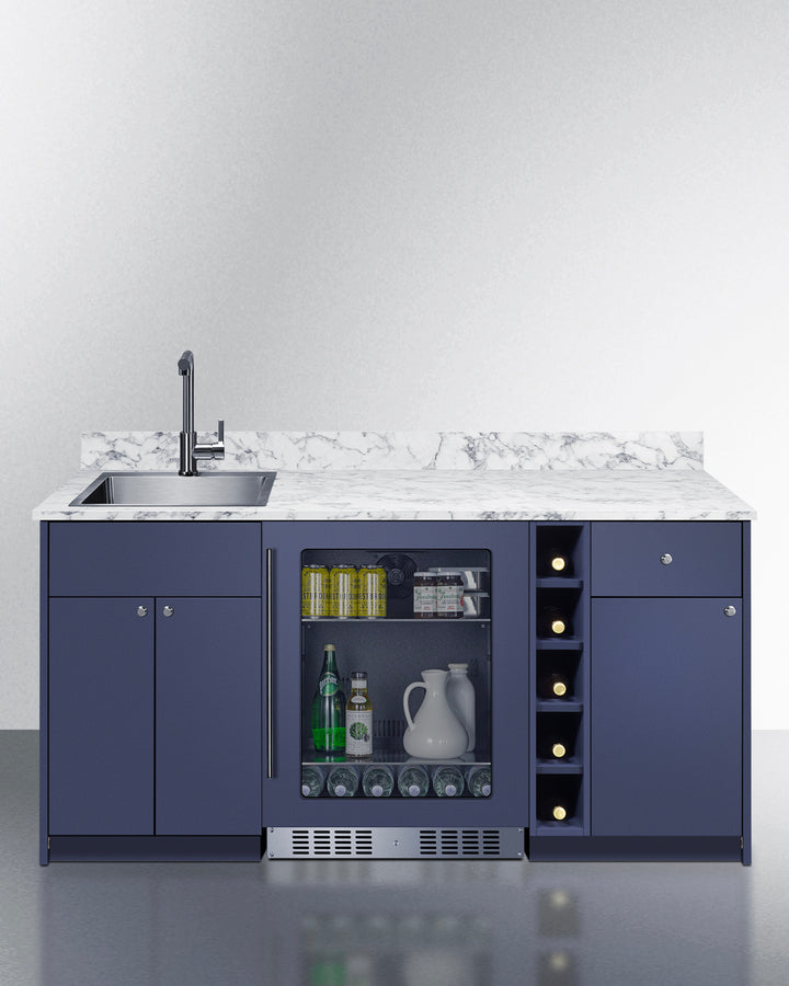 Oasis Wet Bar, Sink Fridge and Wine Storage | Navy ADA-Compliant 33.75" H x 68.5" W x 25.5" D