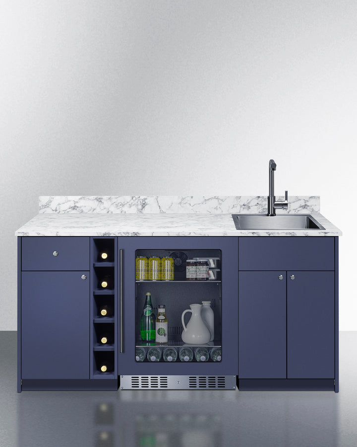 Oasis Wet Bar, Sink Fridge and Wine Storage | Navy ADA-Compliant 33.75" H x 68.5" W x 25.5" D
