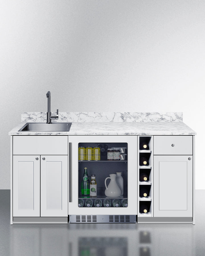 Oasis Wet Bar, Sink Fridge and Wine Storage | White ADA-Compliant 33.75" H x 68.5" W x 25.5" D