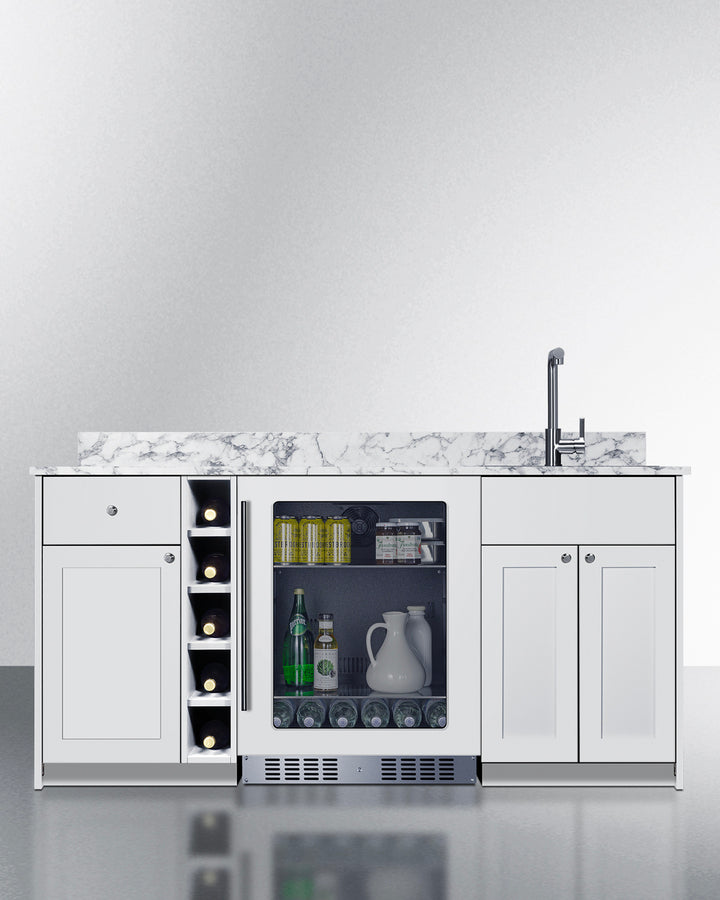Oasis Wet Bar, Sink Fridge and Wine Storage | White ADA-Compliant 33.75" H x 68.5" W x 25.5" D