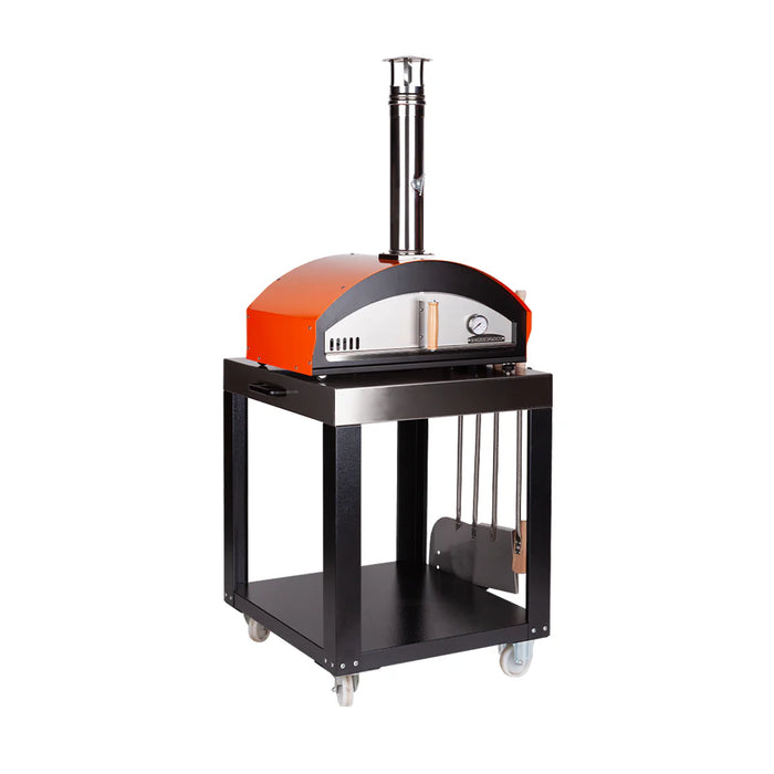 Rossofuoco MINO Outdoor wood-fired oven with direct combustion - Orange Plus cart and accessories 28"