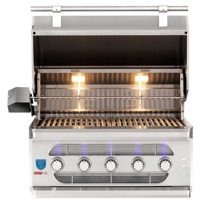 American Made Grills AMG-MUS36 Muscle 36-Inch Built-In Dual Fuel Wood and Gas Grill with Infrared Searing Burner and Rotisserie Kit