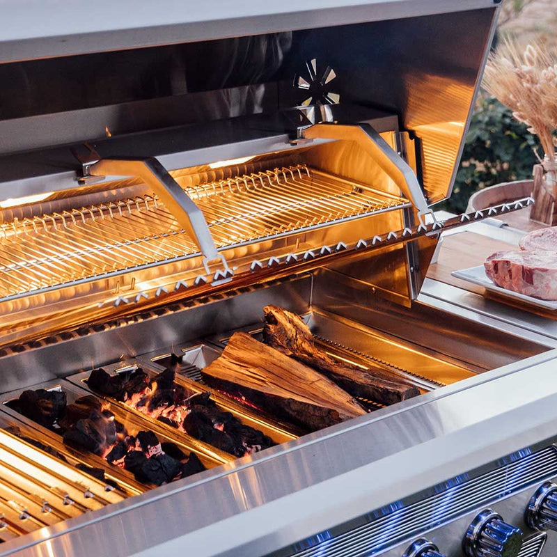 American Made Grills AMG-MUS54-CART Muscle 54-Inch Dual Fuel Wood and Gas Grill with Infrared Searing Burner and Rotisserie Kit on Cart