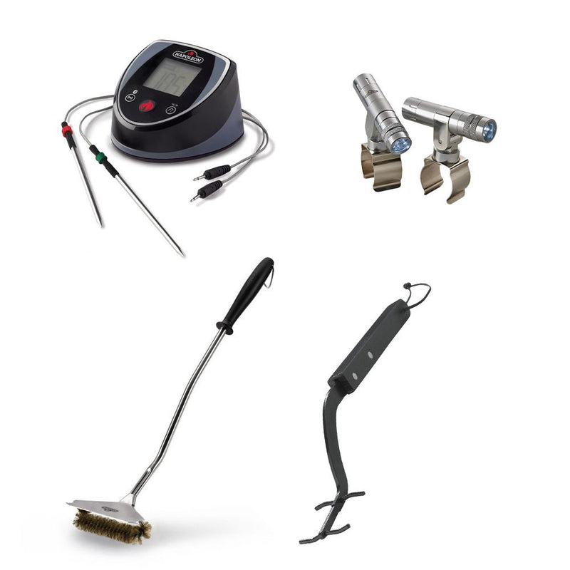 Napoleon Ultimate Grill Essentials Accessory Bundle, Bluetooth Thermometer, LED Light Kit, Grid Brush and Grid Lifter