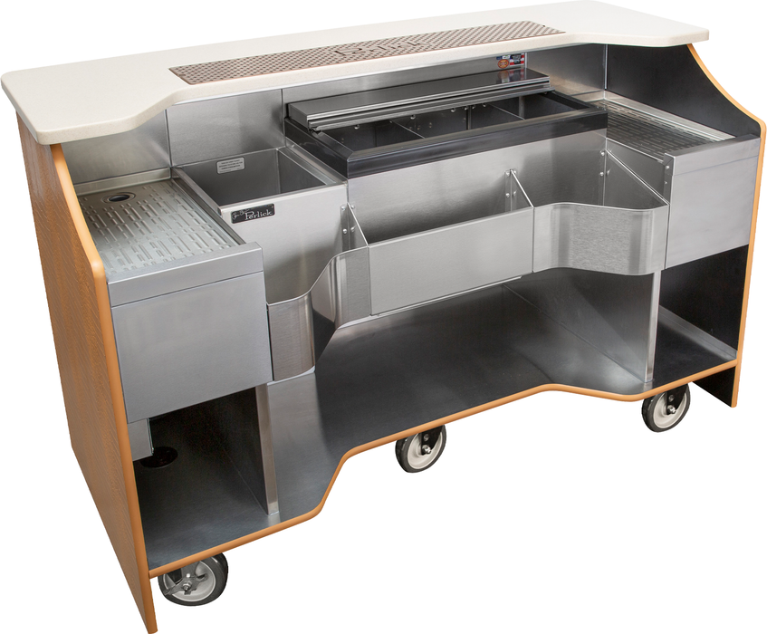 Perlick Signature Series RMB001 70 Inch Tobin Ellis Limited Edition Mobile Bar with Eco-Friendly Recycled Leather, Vanilla Sugar Bar Top, LED Lighting, and Locking Casters