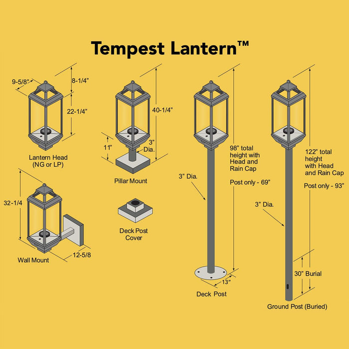 Tempest Torch Gas Lantern Torch Head with Deck Mount Assembly