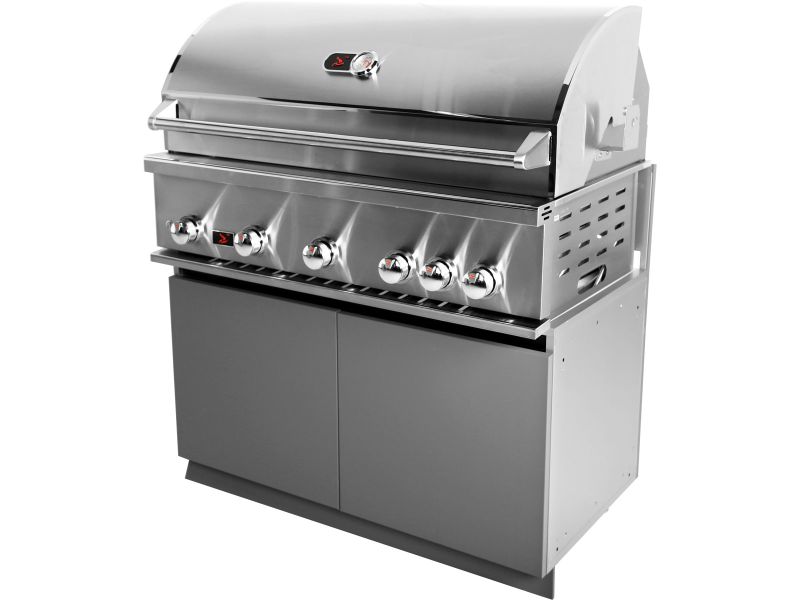 Whistler 42-Inch 5-Burner Gas Grill on Stainless Steel Cabinet with Rear Infrared Burner, Grill Lights, Rotisserie Kit & Cover