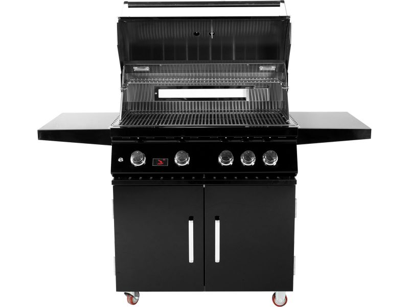 Whistler 34-Inch 4-Burner Gas Grill With Rear Infrared Burner, Grill Lights, Rotisserie Kit & Cover - Black Stainless