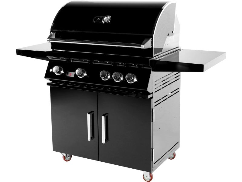Whistler 34-Inch 4-Burner Gas Grill With Rear Infrared Burner, Grill Lights, Rotisserie Kit & Cover - Black Stainless